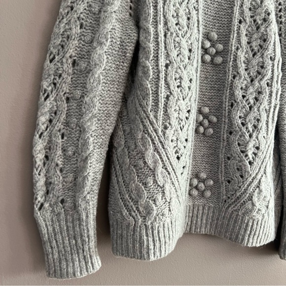 J.Crew Wool Alpaca Blend Cable Knit Pointelle Popcorn Flower Sweater Gray XSmall - Picture 5 of 13